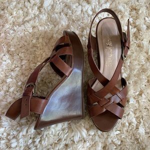 Chunky Leather Brown Wedge Sandal